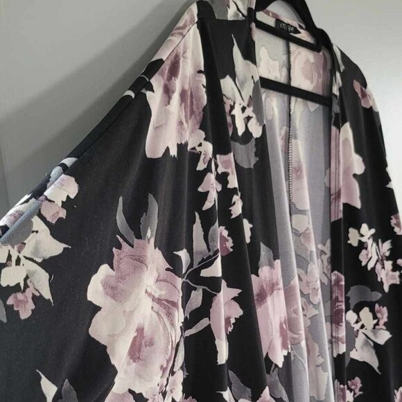 Eclipse cardigan. EUC Black with floral pattern in purple, grey and white. - Picture 2 of 5